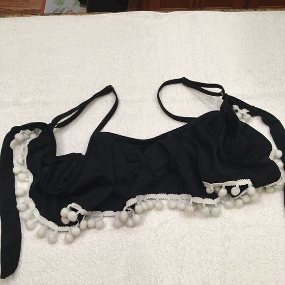 Black white bikini top Large tie hook closure - Picture 2 of 7
